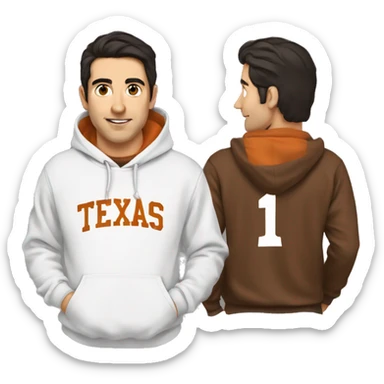 Man with dark hair, pale skin, orange Texas Longhorns hoodie sticker
