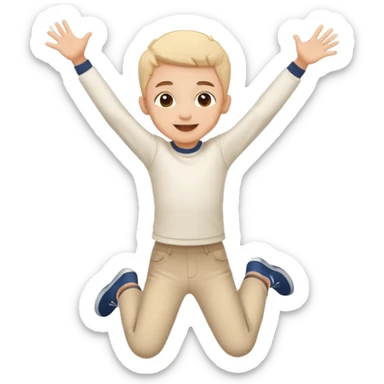 child jumping with arms up, cheerful and energetic, motion lines to show action sticker