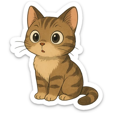 a curious cat with big eyes, ghibli style, cute, expressive sticker