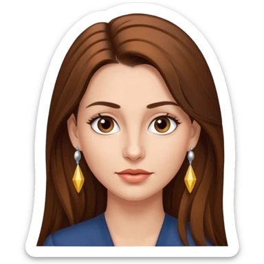 Head of a 35-year-old woman, fair skin, long brown hair combed to one side and silver earrings, small lips and pointed nose, brown eyes. sticker