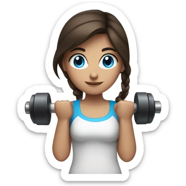 brunette girl with bright blue eyes lifting hand weights sticker