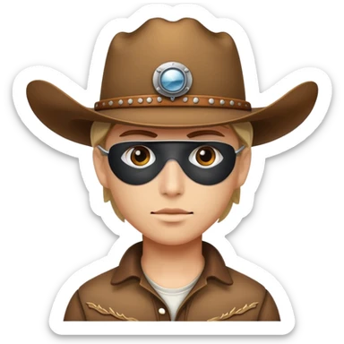Person wearing a white eye patch and a cowboy hat sticker