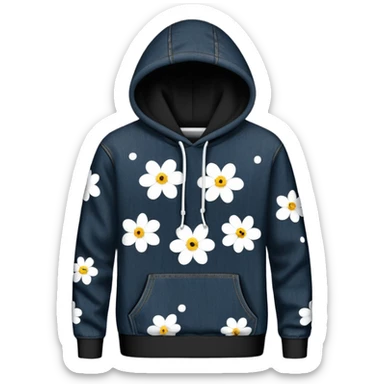 The BLACK Denim Tears Hoodie features a black base with distinctive white open flower spots with empty space in the middle, These hollow ring-like patterns are scattered across. BLACK AND WHITE FLOWERS sticker