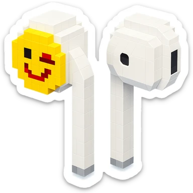 white EarPods headphones with a playful twist, floating in space sticker