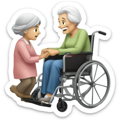 Old woman in wheelchair and old man moving House sticker