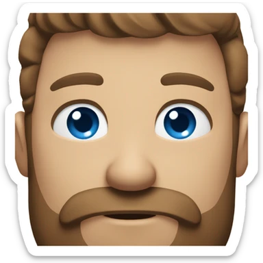 Man’s head with blue eyes, brown hair and a beard sticker