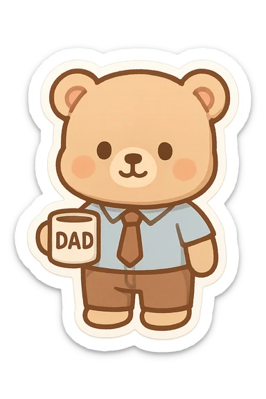 A teddy bear dresses like a dad holding a coffee mug  sticker