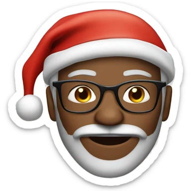 60 year old man, brown skin, with glasses and beard and Santa hat sticker