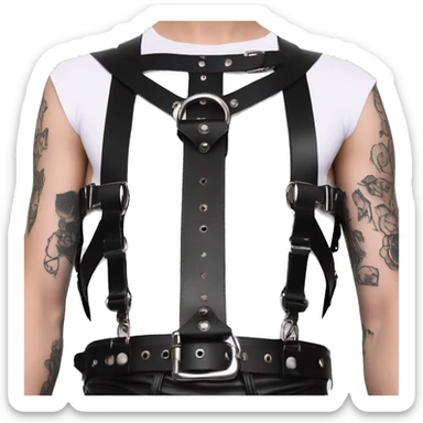 Black punk fashion chest leather harness sticker