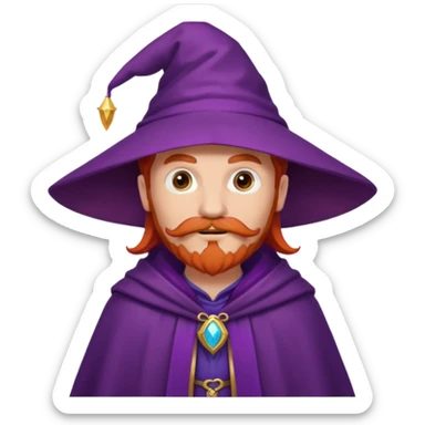 red haired wizard with mustache, purple cloack sticker