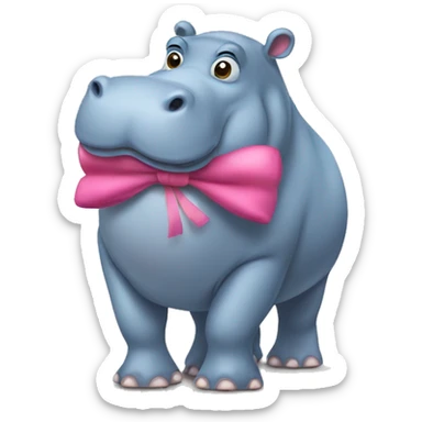 hippo with a bow  sticker