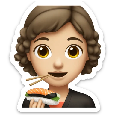Girl with brown hair eating sushi  sticker