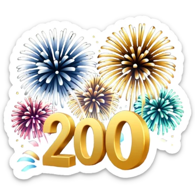 "Happy New Year 2026" in backdrop of colourful fireworks in 3d outline sticker