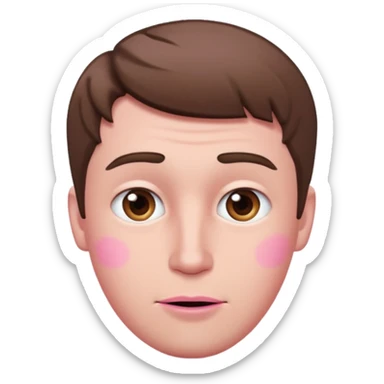 White man with short brown hair, long face, and pink male looking sassy sticker