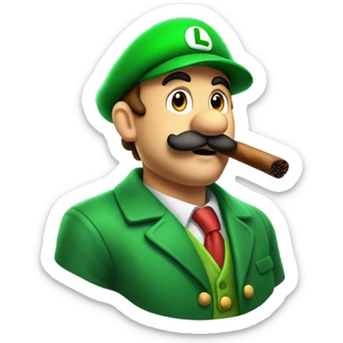 Luigi smoking a BIG cigar as an emoji. , just his face. Be accurate to how he looks sticker