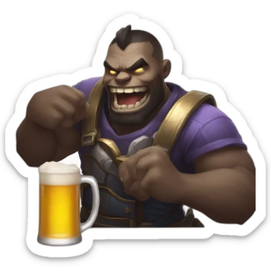 Sion from League of Legends grabbing a beer sticker