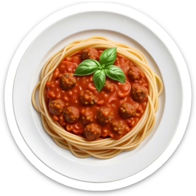 Spaghetti Bolognese on a plate,nice basil on top sticker