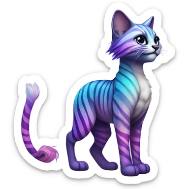 Colorful vernid fantasy creature LiLaiRa Kamirah Falvie whiskers paws full body sparkle purple blue gradient stripes braided tail feline sticker