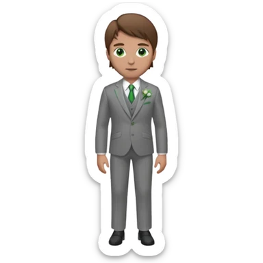 Chico blanco, pelo castaño, ojos verdes, traje boda gris y flor solapa , cuerpo entero sticker