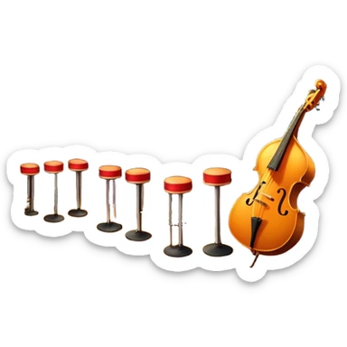 inside a jazz club, bar, stage, and jazz instruments, warm lighting sticker