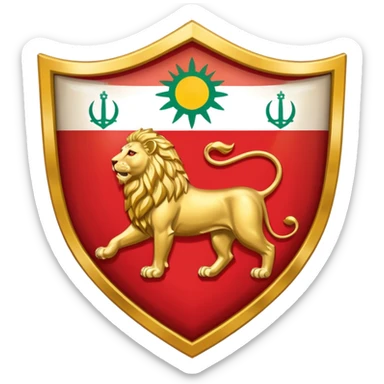rectangular shield with the flag of Iran, with a lion and a sun sticker