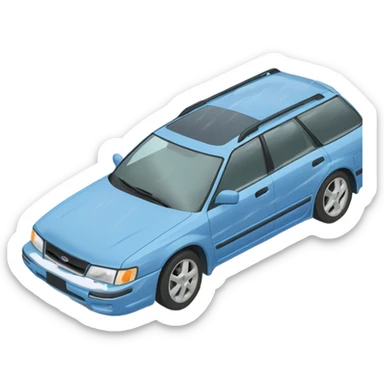 Light Blue 1990 Subaru legacy wagon stuck in a snow filled ditch sticker