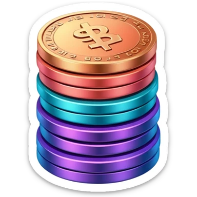 Stack of coins in gradient of turquoise, blue, pink, purple, and coral color sticker