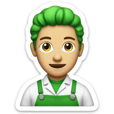 barista in green apron with peashooter sticker