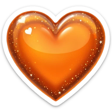 Aesthetic orange heart and inside it a smaller dark orange heart, sparkles all around sticker