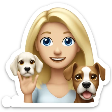 blue eyed blonde lady waving with brown Cockapoos dog sticker