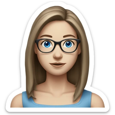 Hyper Realistic pale elegant model, straight shoulder length brown hair, glasses and blue eyes  sticker