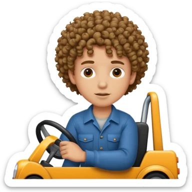 curly hair boy driving a tow truck  sticker