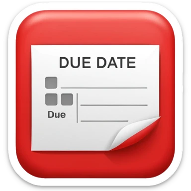 Letters “due date” on a red square  sticker