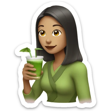 woman drink matcha sticker