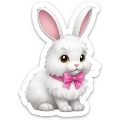 fluffy rabbit with pink bow sticker