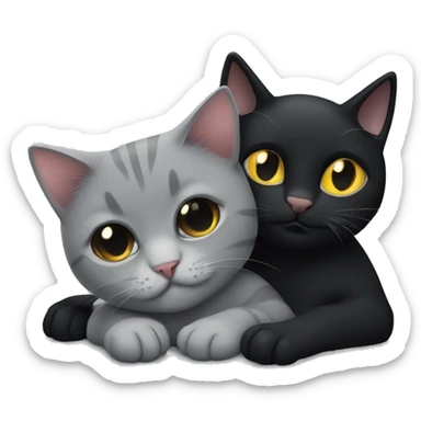 A black cat and a light grey cat  cuddling  sticker