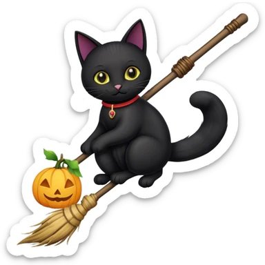 Gato negro en escoba sticker