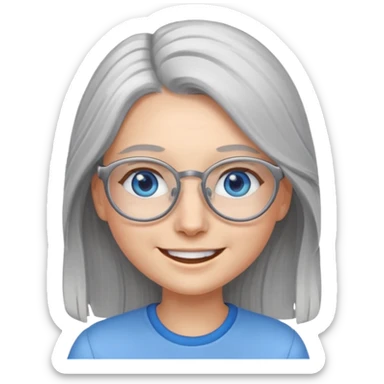 Long Grey haired emoji with blue eyes and glasses female young  sticker