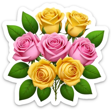 A bouquet of flowers, composed of pink roses and yellow roses. sticker