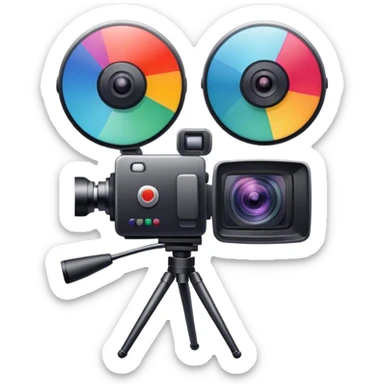 Create an emoji for video shooting. Show a video camera with a recording icon. Use modern, professional colors. Do not include any emojis or smiley faces. Make the background transparent. sticker