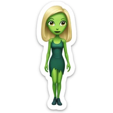 a green alien woman full body,blonde sticker