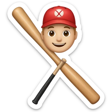 Thick wooden stick with a smiling face holding a baseball bat. sticker