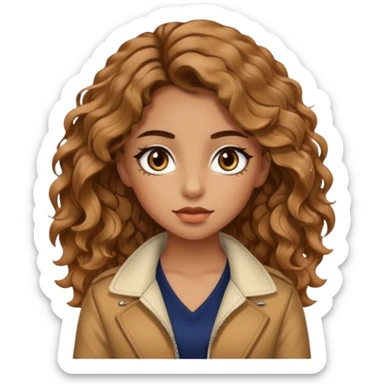 girl with wavy hair, almond shaped eyes, birthmark near her eye, tan, with swag sticker