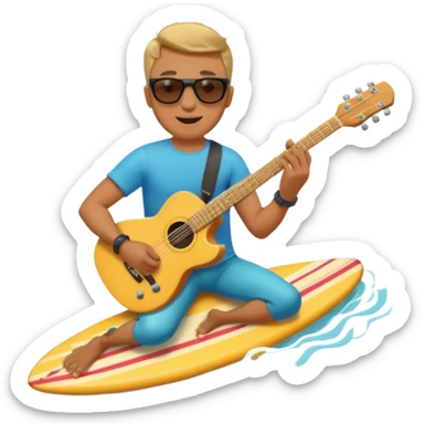 a man ride guitar as a surfboard sticker