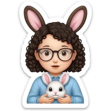 bunny ear wearing small baby dark haired curly spectacled sticker