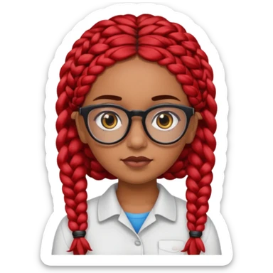 Brown skin Hispanic girl with big brown eyes and black eye glasses, with red braids sticker