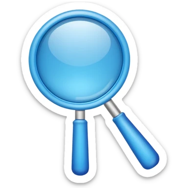 3D blue magnifying glass emoji, smooth rounded shape, glossy plastic, soft gradient, minimal emoji style, clean background sticker