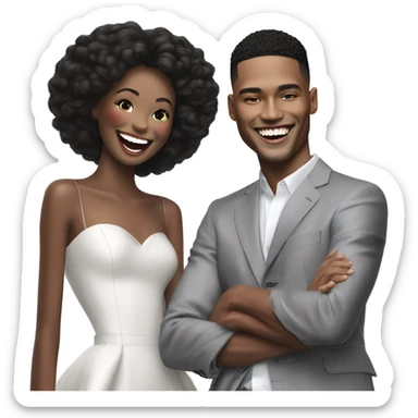 Hyper Realistic beautiful dior model laughing with a handsome male model  sticker