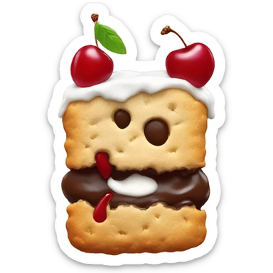 biscuit with icing and a cherry sticker