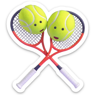 two tennis rackets facing each other with a brain emoji bouncing around between them, playful 3D emoji style sticker